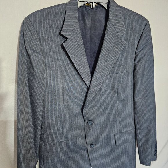 Mens Imperial By Haggar Gray Pinstripe Suit Jacket 2-Button Wool Blend - Picture 2 of 16
